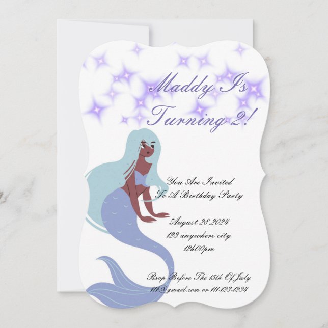 Mermaid Party Invitation for girls (Front)