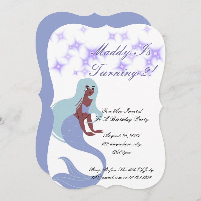 Mermaid Party Invitation for girls (Front/Back)