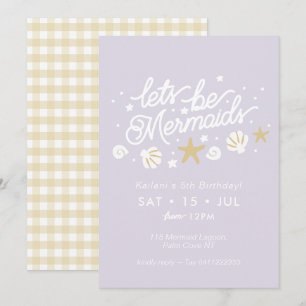 Mermaid Party Lilac & Gingham Girls Birthday Invitation