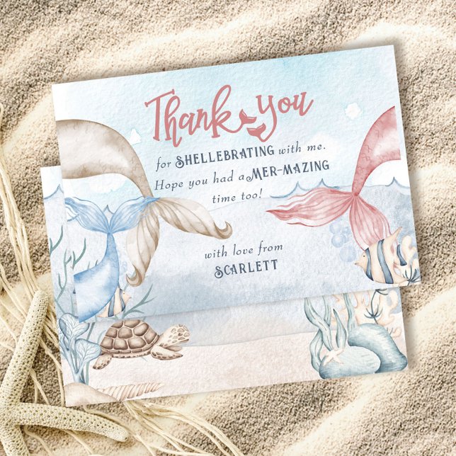 Mermaid Party Personalized with Mermaid Puns Thank You Card (Creator Uploaded)