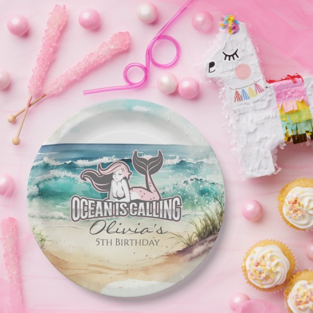 Mermaid party Pink Paper Plate (Party)