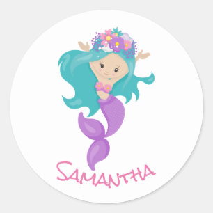 Mermaid Party Purple Classic Round Sticker