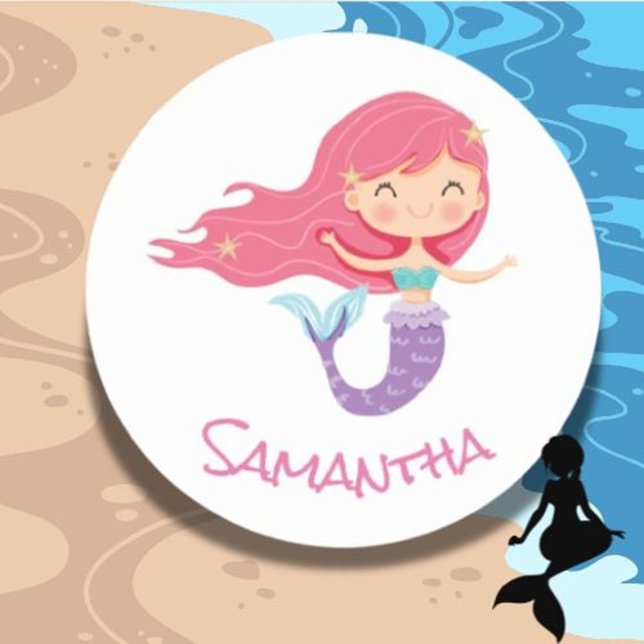 Mermaid Party Purple Classic Round Sticker (Discover Our Pink Mermaid Design Sticker)