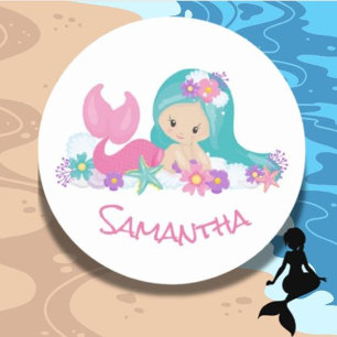 Mermaid Party Purple Classic Round Sticker
