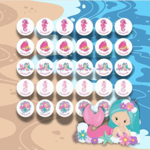 Mermaid Party Purple Flower Labels