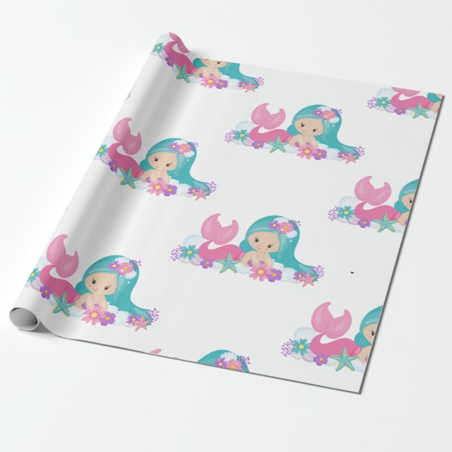 Mermaid Party Purple Wrapping Paper  (Unrolled)