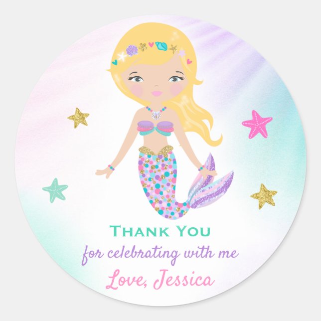Mermaid Party Sticker Tag Mermaid Party Favour (Front)