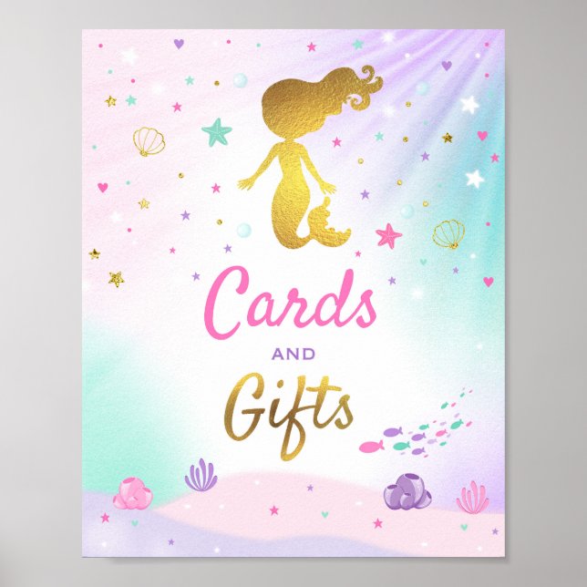 Mermaid Party Table Sign Mermaid Cards Gifts Sign (Front)