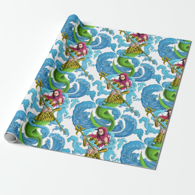 Mermaid Party Warrior Wrapping Paper  (Unrolled)