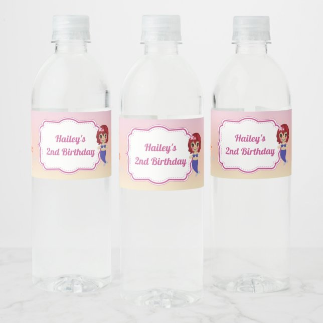 Mermaid Party Water Bottle Label (Bottles)
