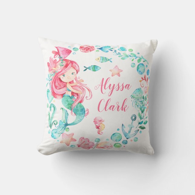 Mermaid Pastel Ocean Baby Girl Nursery Cushion (Front)