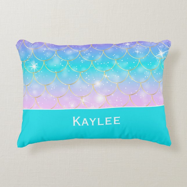 Mermaid pattern, custom monogram Accent Pillow (Front)