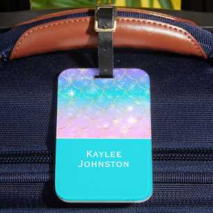 Mermaid pattern, Custom monogram girls Luggage Tag