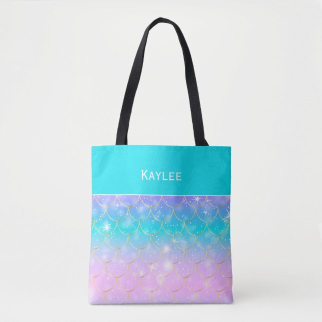 Mermaid pattern, Custom monogram girls Tote Bag (Front)