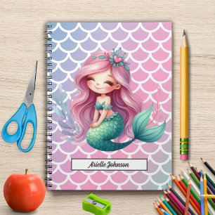 Mermaid pattern custom name  notebook