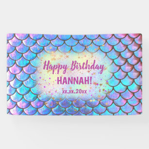mermaid pattern Happy Birthday Banner