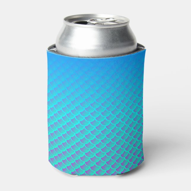 Mermaid Pattern In Aqua Blue and Purple Can Cooler (Can Front)