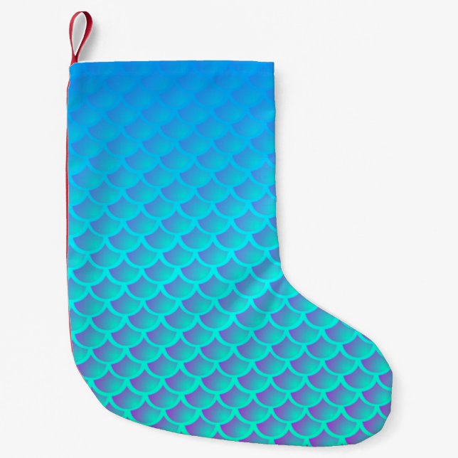Mermaid Pattern In Aqua Blue and Purple Small Christmas Stocking (Front)