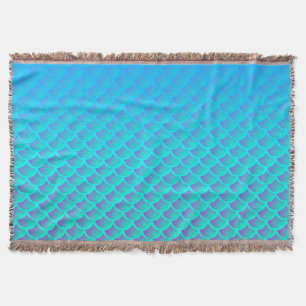 Mermaid Pattern In Aqua Blue and Purple Throw Blanket