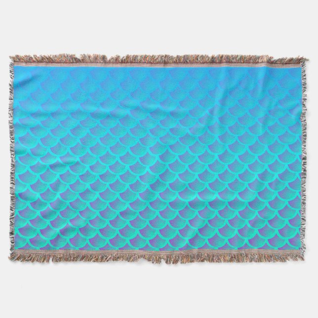 Mermaid Pattern In Aqua Blue and Purple Throw Blanket (Front)