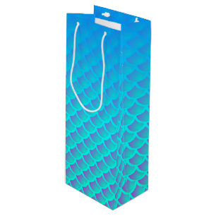 Mermaid Pattern In Aqua Blue and Purple Wine Gift Bag