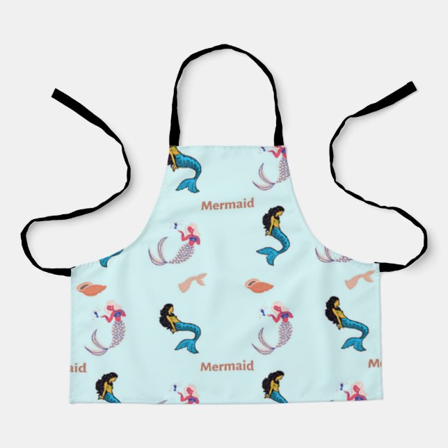 Mermaid pattern on blue apron (Front)