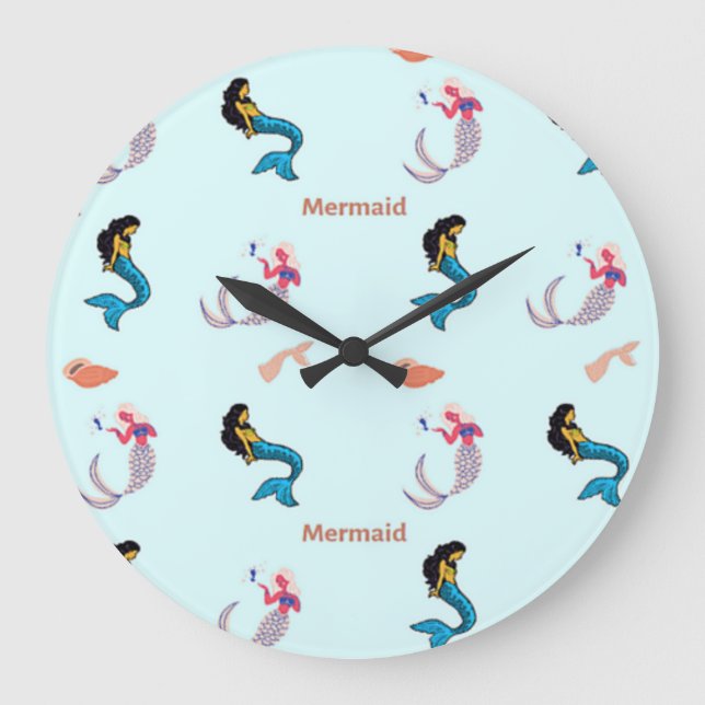Mermaid pattern on blue large clock (Front)