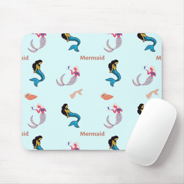 Mermaid pattern on blue mouse mat (With Mouse)