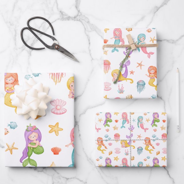 Mermaid Pattern Wrapping Paper Sheet (Front)