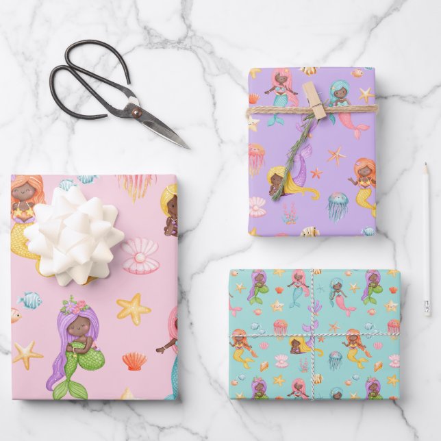 Mermaid Pattern Wrapping Paper Sheet (Front)