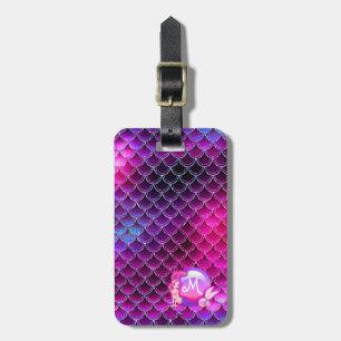Mermaid Pearls and Scales Monogram Pink ID600 Luggage Tag