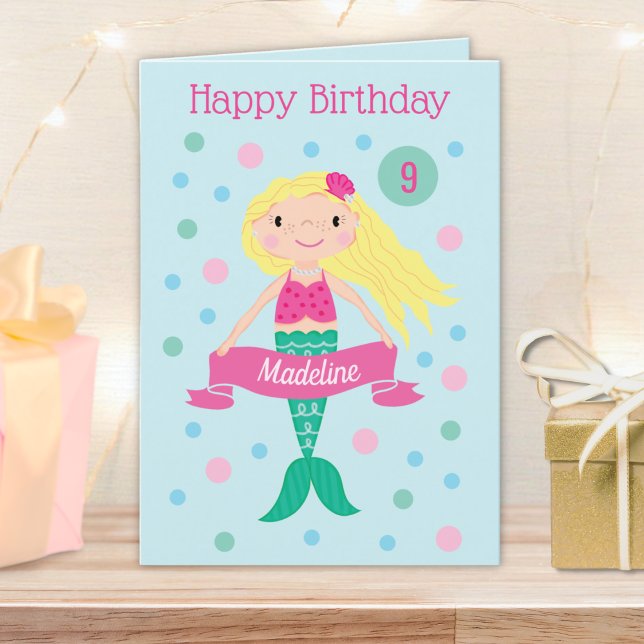 Mermaid Personalised Age & Name Cute Birthday Card (Creator Uploaded)