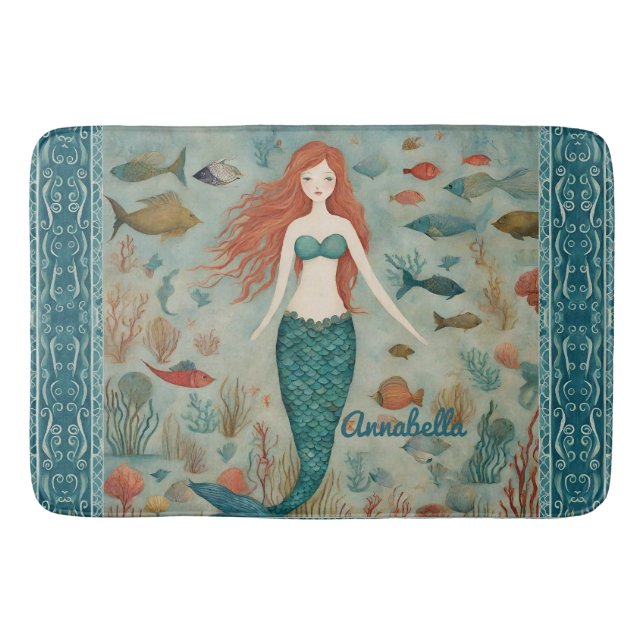 Mermaid Personalised Bath Mat (Front)