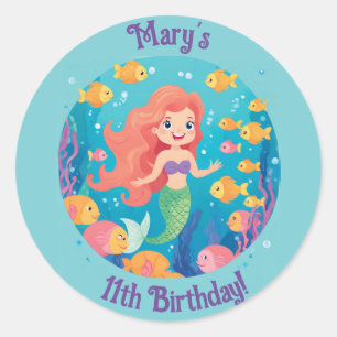 Mermaid Personalised Birthday Party Stickers