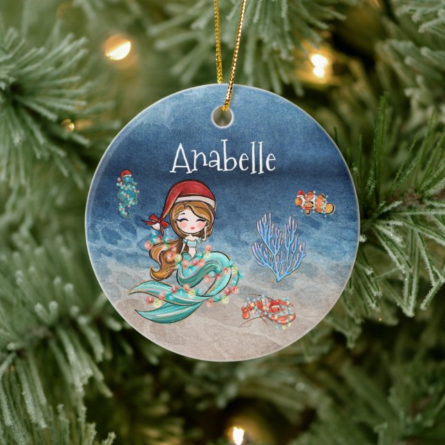 Mermaid Personalised  Christmas Holiday Ceramic Tree Decoration (Tree)