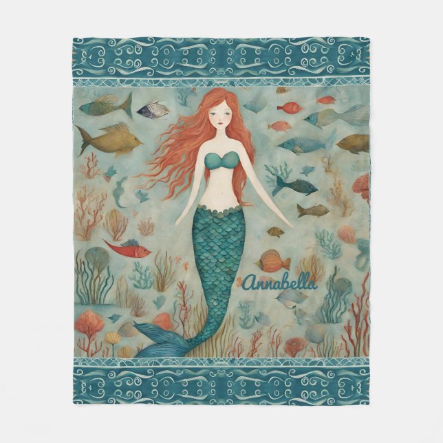 Mermaid Personalised Fleece Blanket (Front)