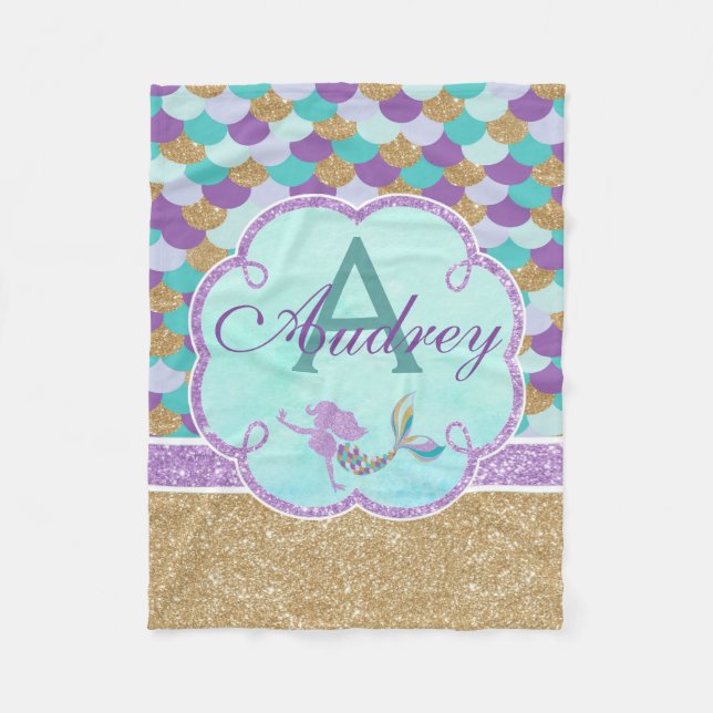 Mermaid Personalised Monogram Throw Blanket (Front)