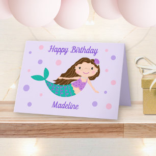 Mermaid Personalised Name Purple Birthday Card