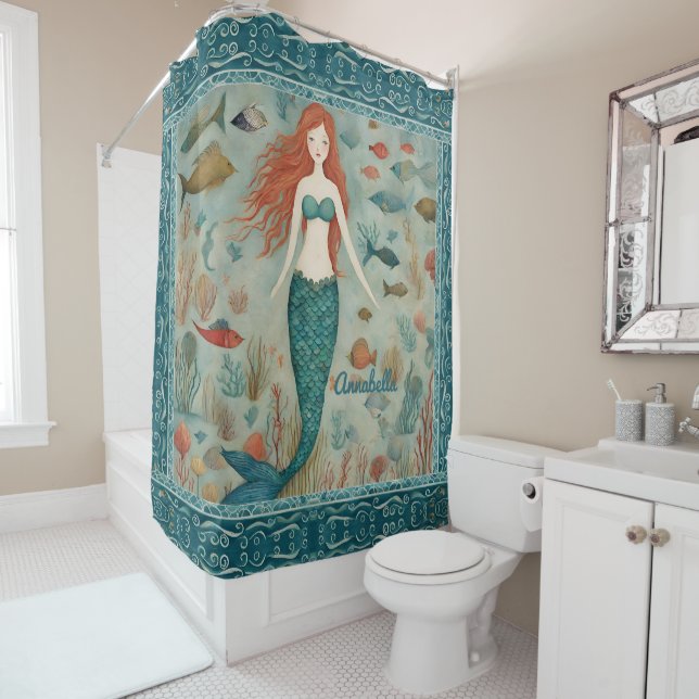 Mermaid Personalised Shower Curtain (In Situ)