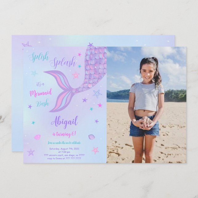 Mermaid Photo Invitation (Front/Back)