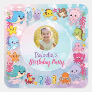 Mermaid Photo under the sea 1st birthday Square Sticker
