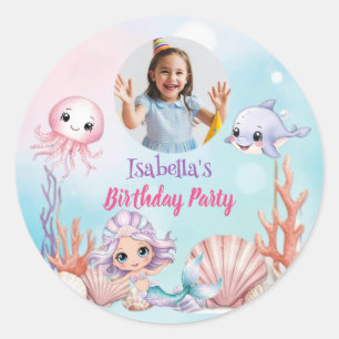Mermaid Photo under the sea birthday Classic Round Sticker