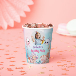 Mermaid Photo under the sea birthday Paper Cups