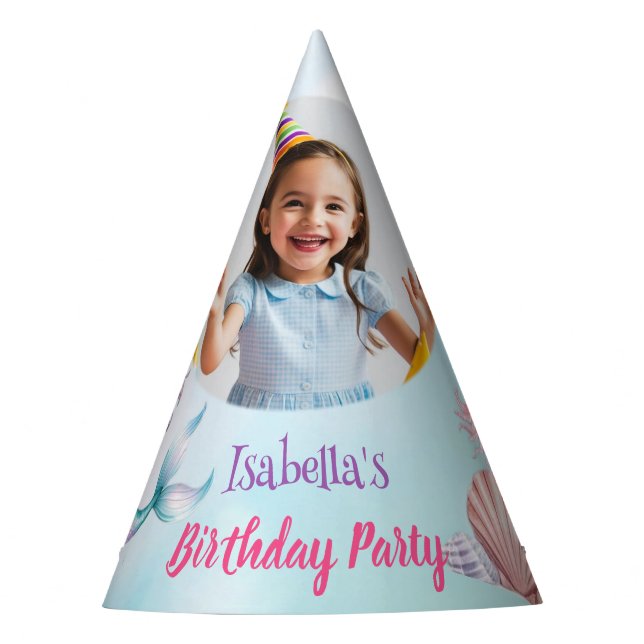 Mermaid Photo under the sea birthday Party Hat (Front)