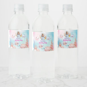 Mermaid Photo under the sea birthday Water Bottle Label
