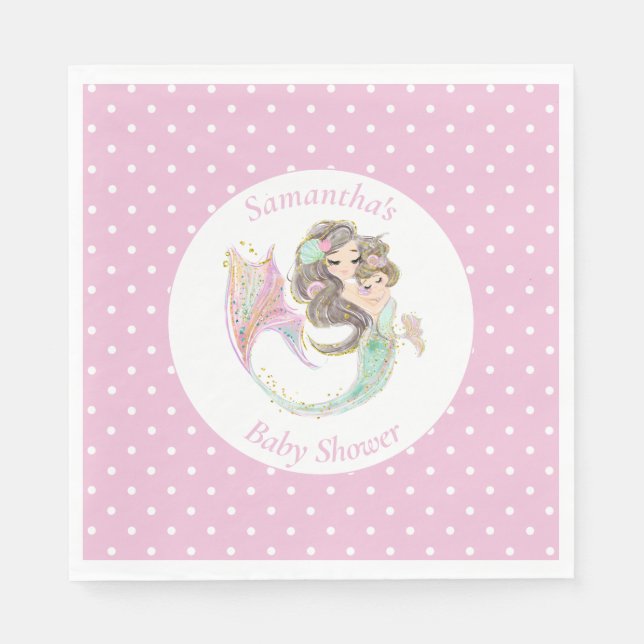 Mermaid pink baby shower under the sea napkin (Front)