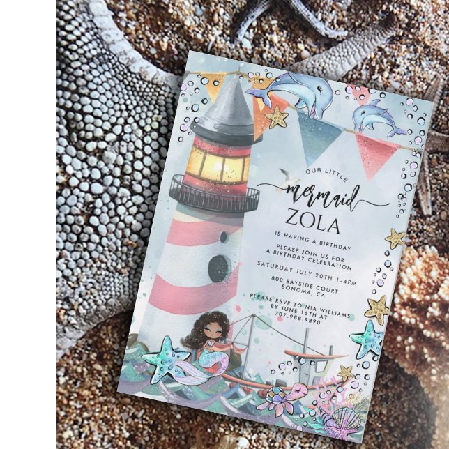 Mermaid Pink Blue Birthday Party Invitation (Creator Uploaded)