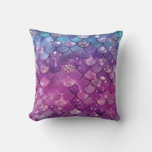 Mermaid Pink Blue Gold Glitter Cushion