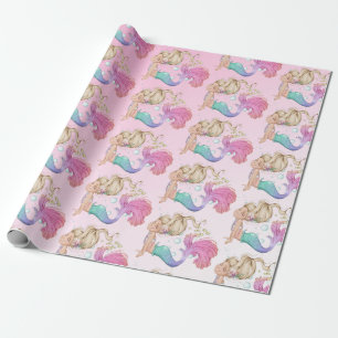 Mermaid Pink Cute Bubbles Wrapping Paper