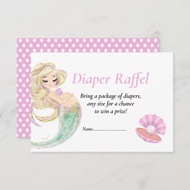 Mermaid Pink Diape Raffel for Baby Shower poka dot Invitation (Front/Back)